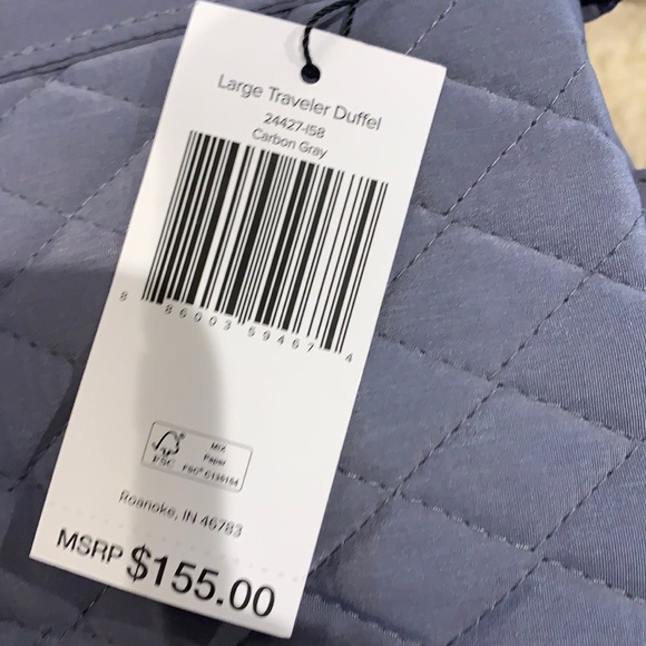 ‼️FIRM‼️ NWT Vera Bradley large travel duffel carbon grey - Picture 5 of 12